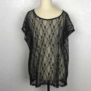 Forever 21 Black & Gold Floral Lace Shirt (Large)
